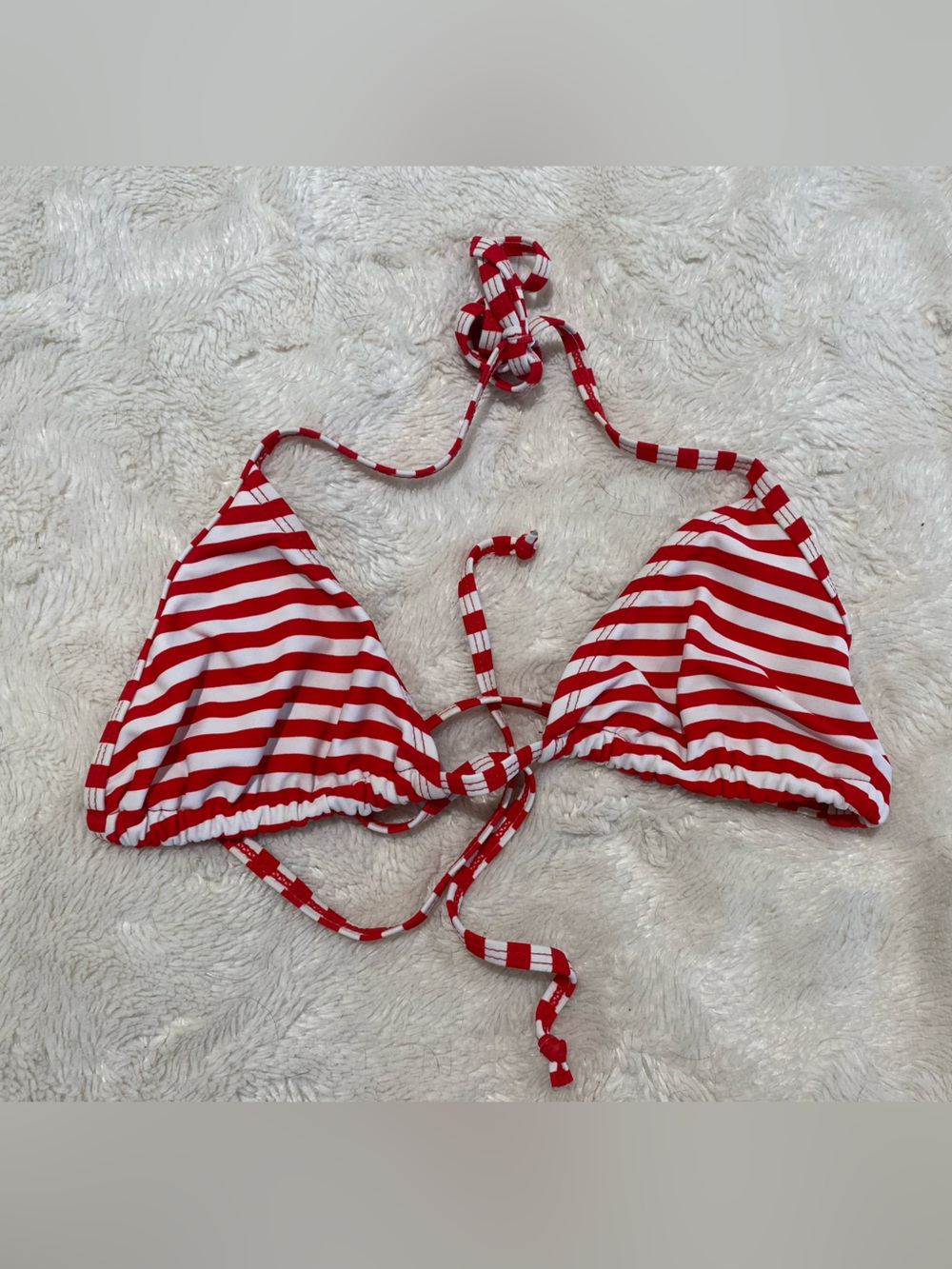 Red & White Striped Swim Top - Lightweight Tie Bikini